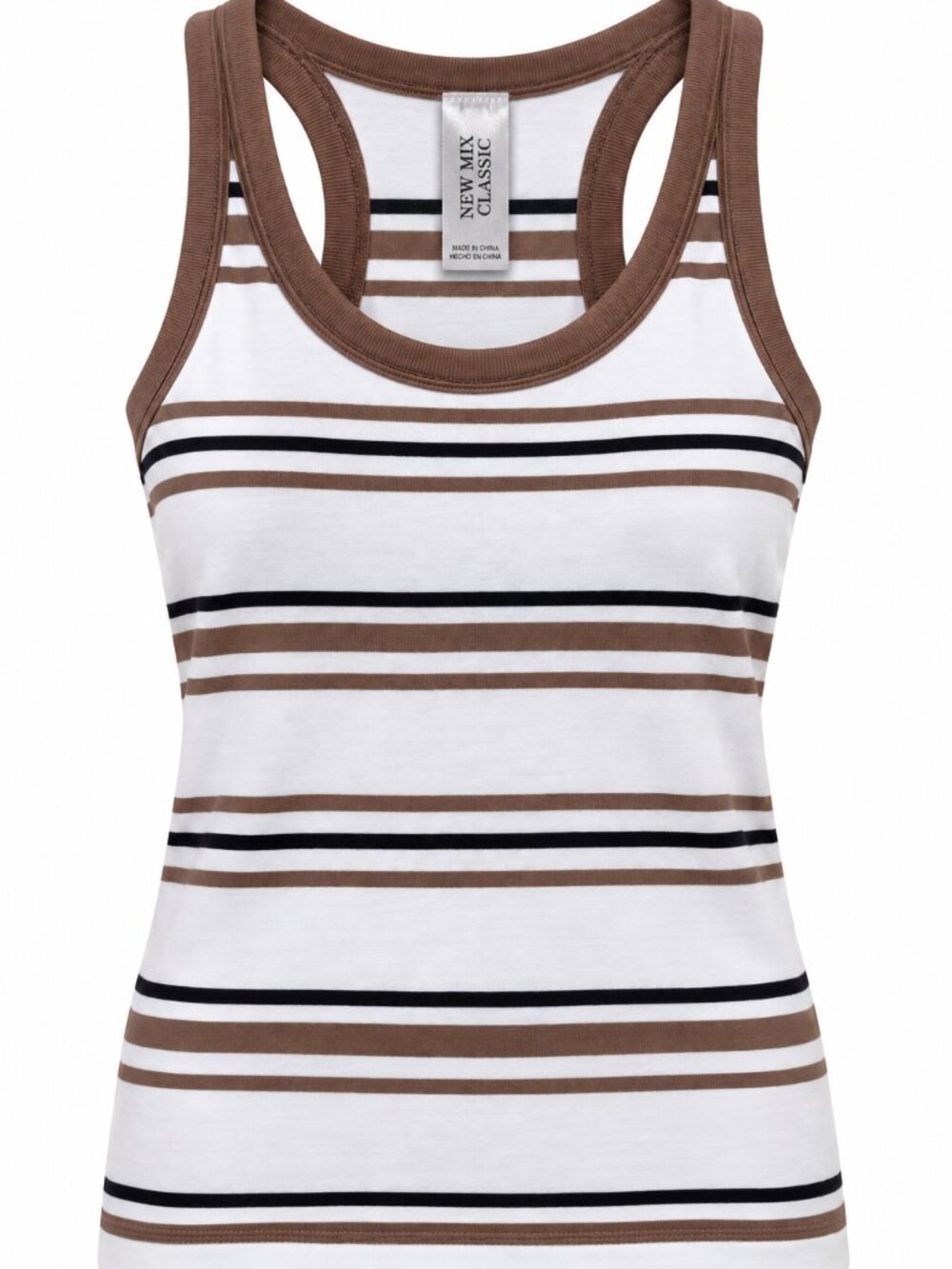 NWT New Mix Classic Striped Racerback Crop Tank Top M/L White Brown Black